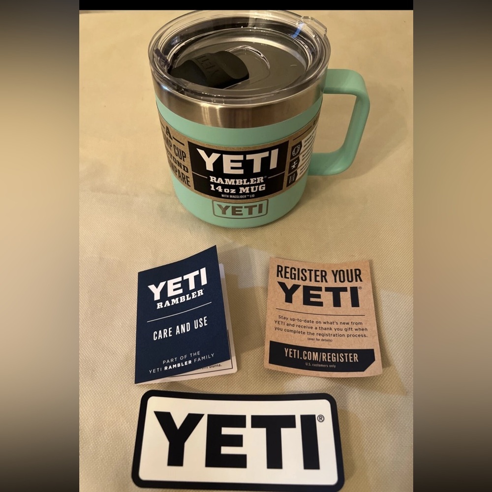 YETI Rambler 14 oz Mug Vacuum SeaFoam Green Stainless Steel with MagSlider Lid